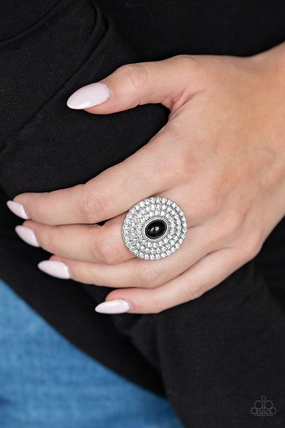 Royal Ranking Black and White Rhinestone Ring - Paparazzi Accessories-CarasShop.com - $5 Jewelry by Cara Jewels