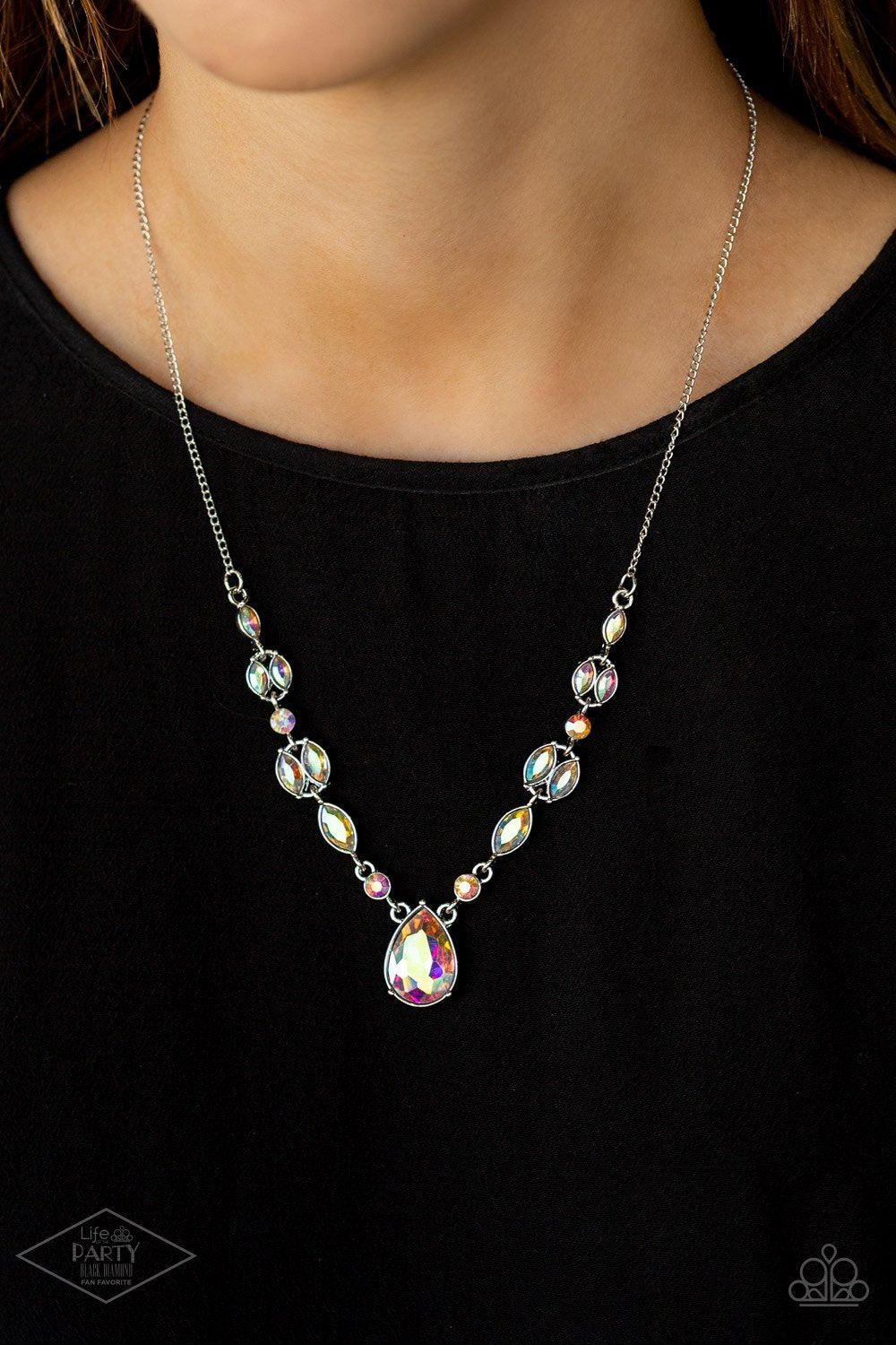 Royal Rendezvous Multi Iridescent Teardrop Rhinestone Necklace - Paparazzi Accessories- model - CarasShop.com - $5 Jewelry by Cara Jewels