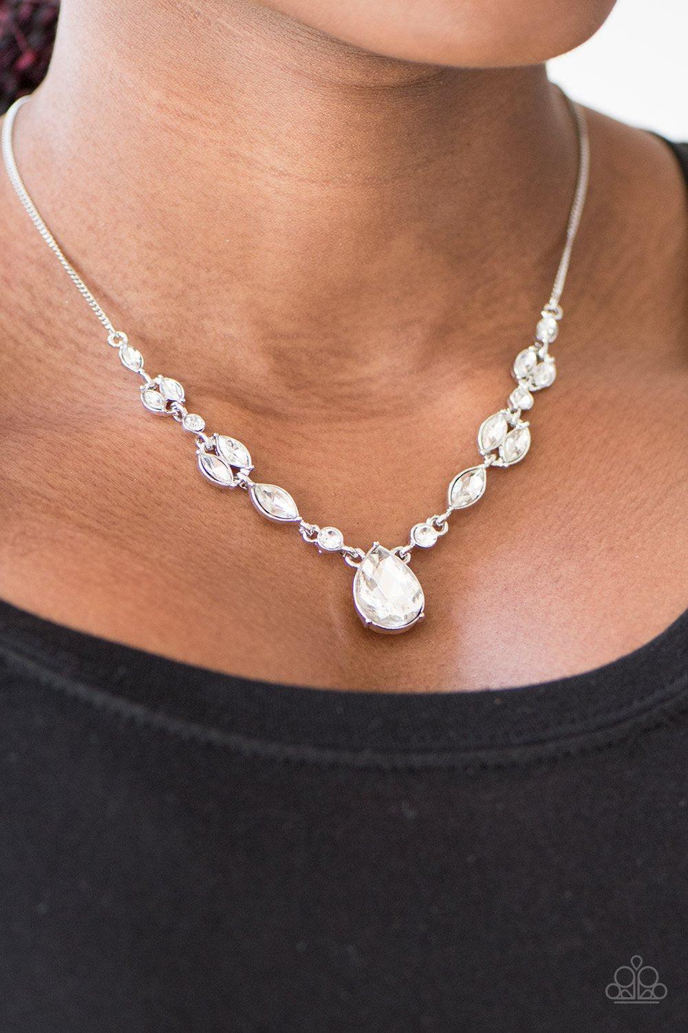 Royal Rendezvous White Teardrop Rhinestone Necklace - Paparazzi Accessories-CarasShop.com - $5 Jewelry by Cara Jewels