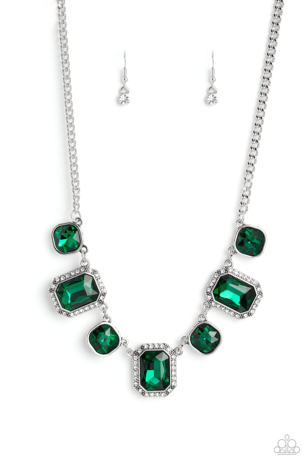 Royal Rumble Green Rhinestone Necklace - Paparazzi Accessories- lightbox - CarasShop.com - $5 Jewelry by Cara Jewels