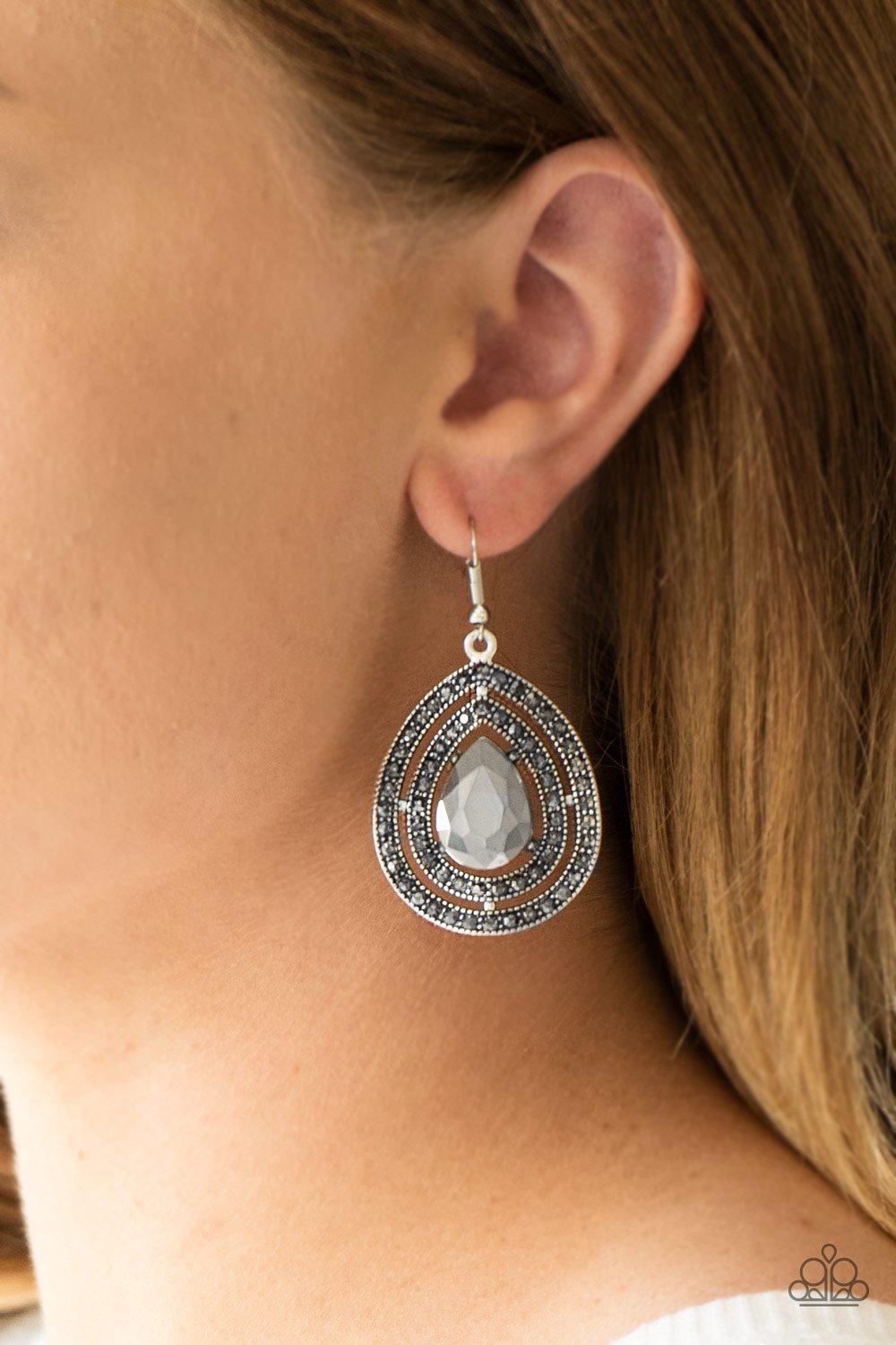 Royal Squad Silver Earrings - Paparazzi Accessories-CarasShop.com - $5 Jewelry by Cara Jewels