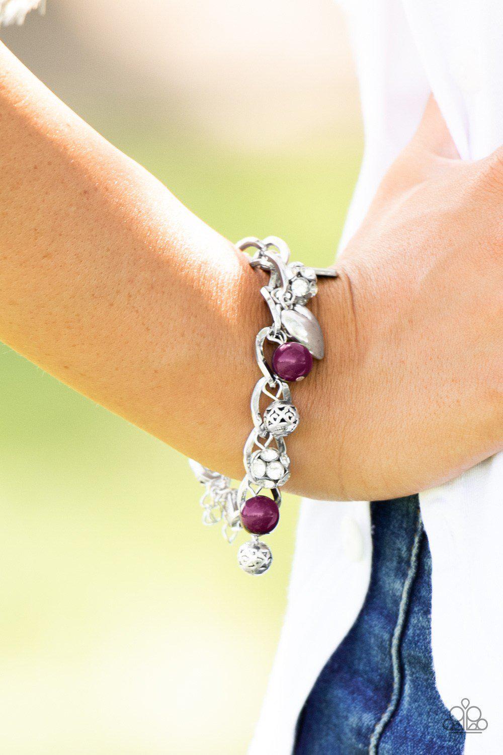 Royal Sweetheart Silver and Purple Charm Bracelet - Paparazzi Accessories-CarasShop.com - $5 Jewelry by Cara Jewels