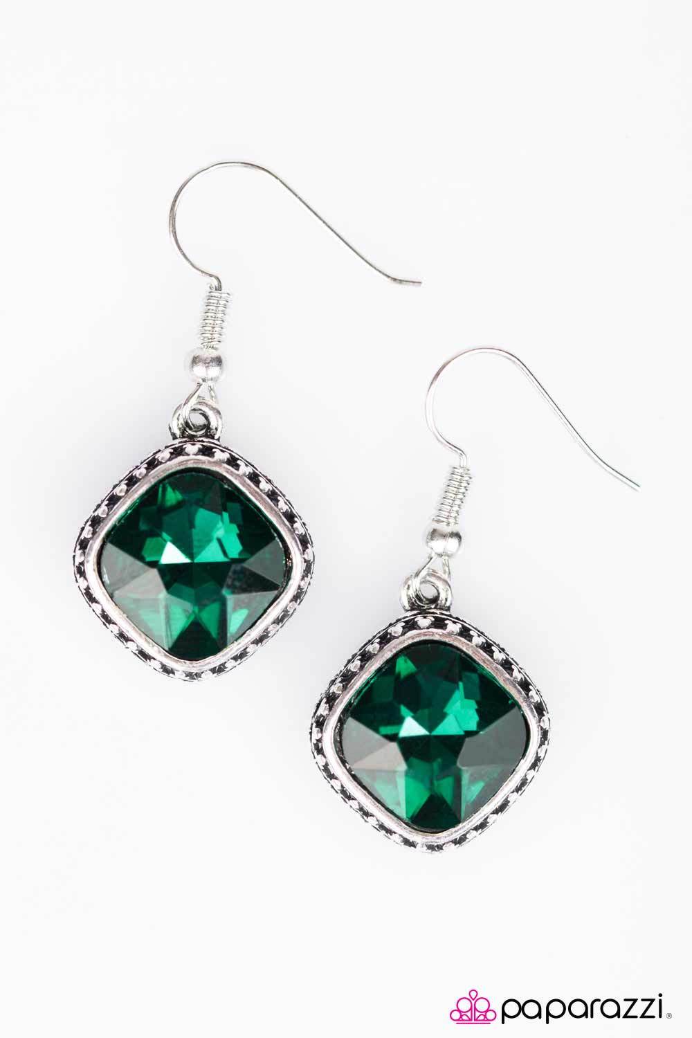 Royal Treasure Emerald Green Gem Earrings - Paparazzi Accessories-CarasShop.com - $5 Jewelry by Cara Jewels