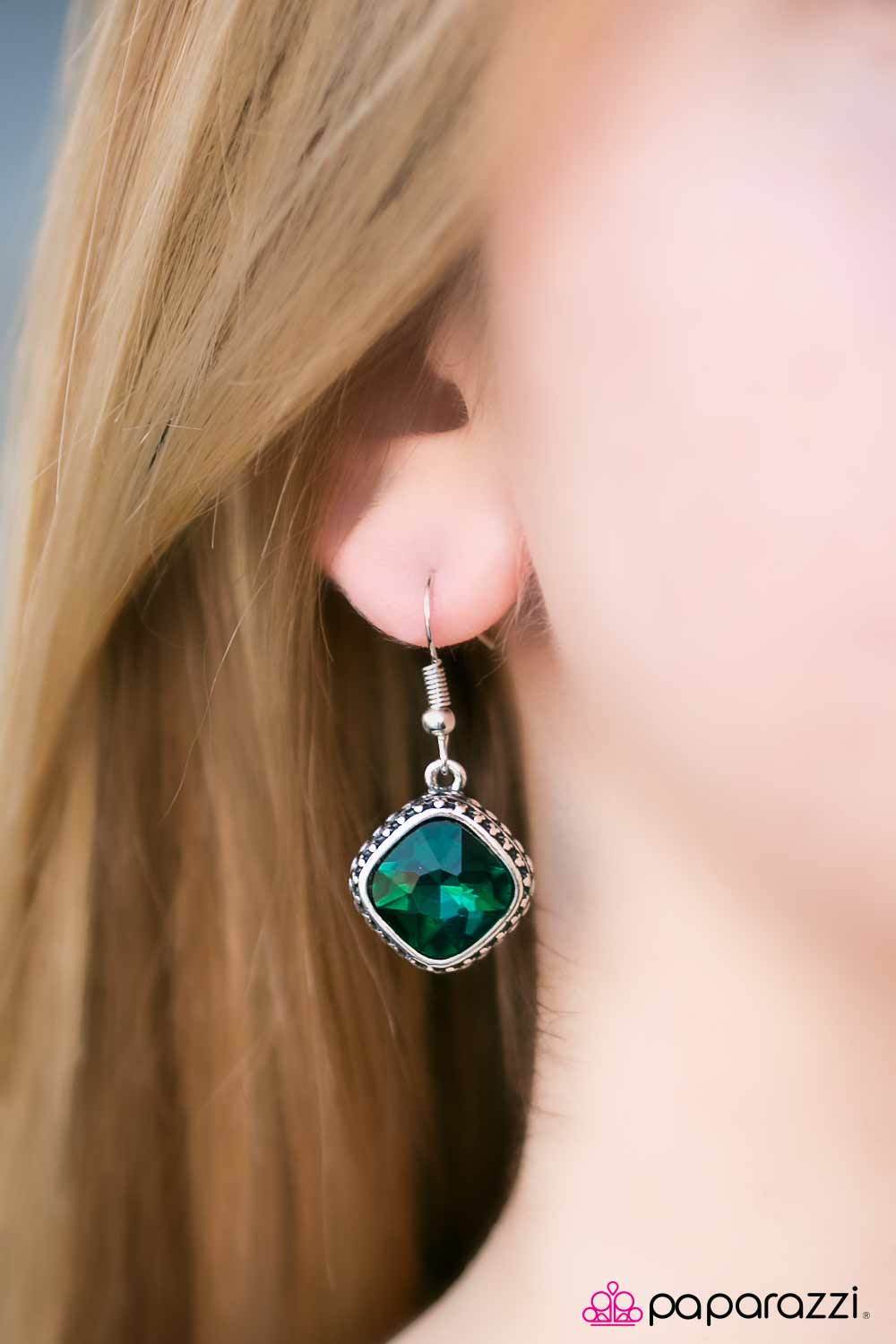 Royal Treasure Emerald Green Gem Earrings - Paparazzi Accessories-CarasShop.com - $5 Jewelry by Cara Jewels