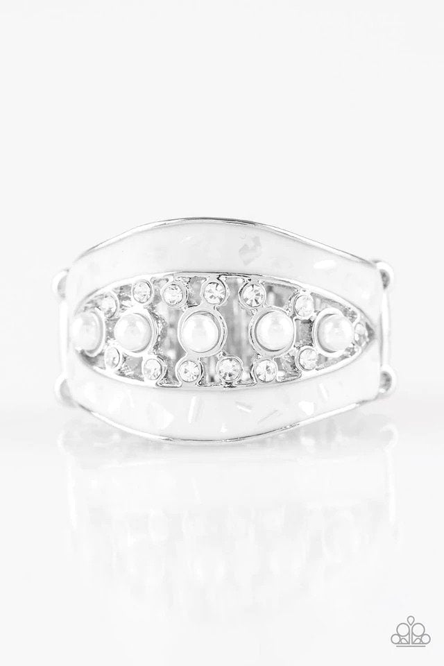 Royal Treasury White Ring - Paparazzi Accessories- lightbox - CarasShop.com - $5 Jewelry by Cara Jewels