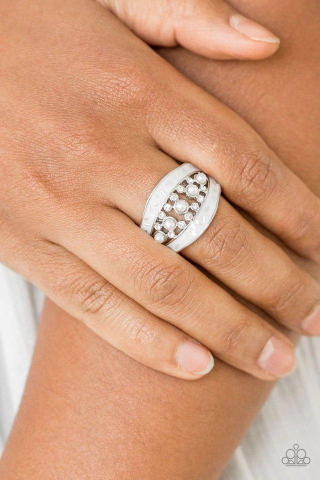 Royal Treasury White Ring - Paparazzi Accessories- on model - CarasShop.com - $5 Jewelry by Cara Jewels