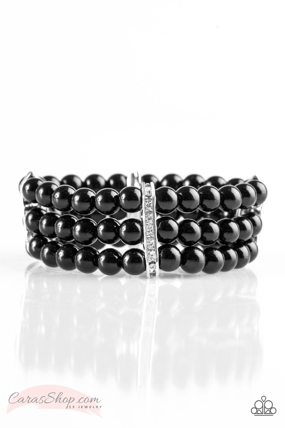 Royal Wedding - Black Stretch Bracelet - Paparazzi Accessories-CarasShop.com - $5 Jewelry by Cara Jewels