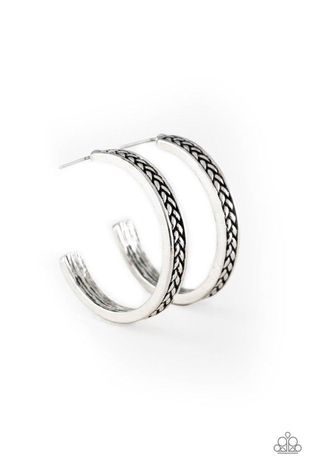 Rugged Retro Silver Hoop Earrings - Paparazzi Accessories-CarasShop.com - $5 Jewelry by Cara Jewels
