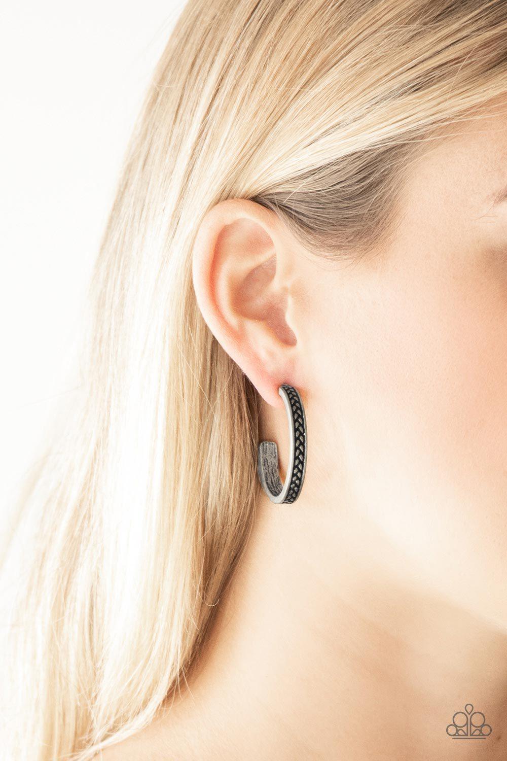 Rugged Retro Silver Hoop Earrings - Paparazzi Accessories-CarasShop.com - $5 Jewelry by Cara Jewels