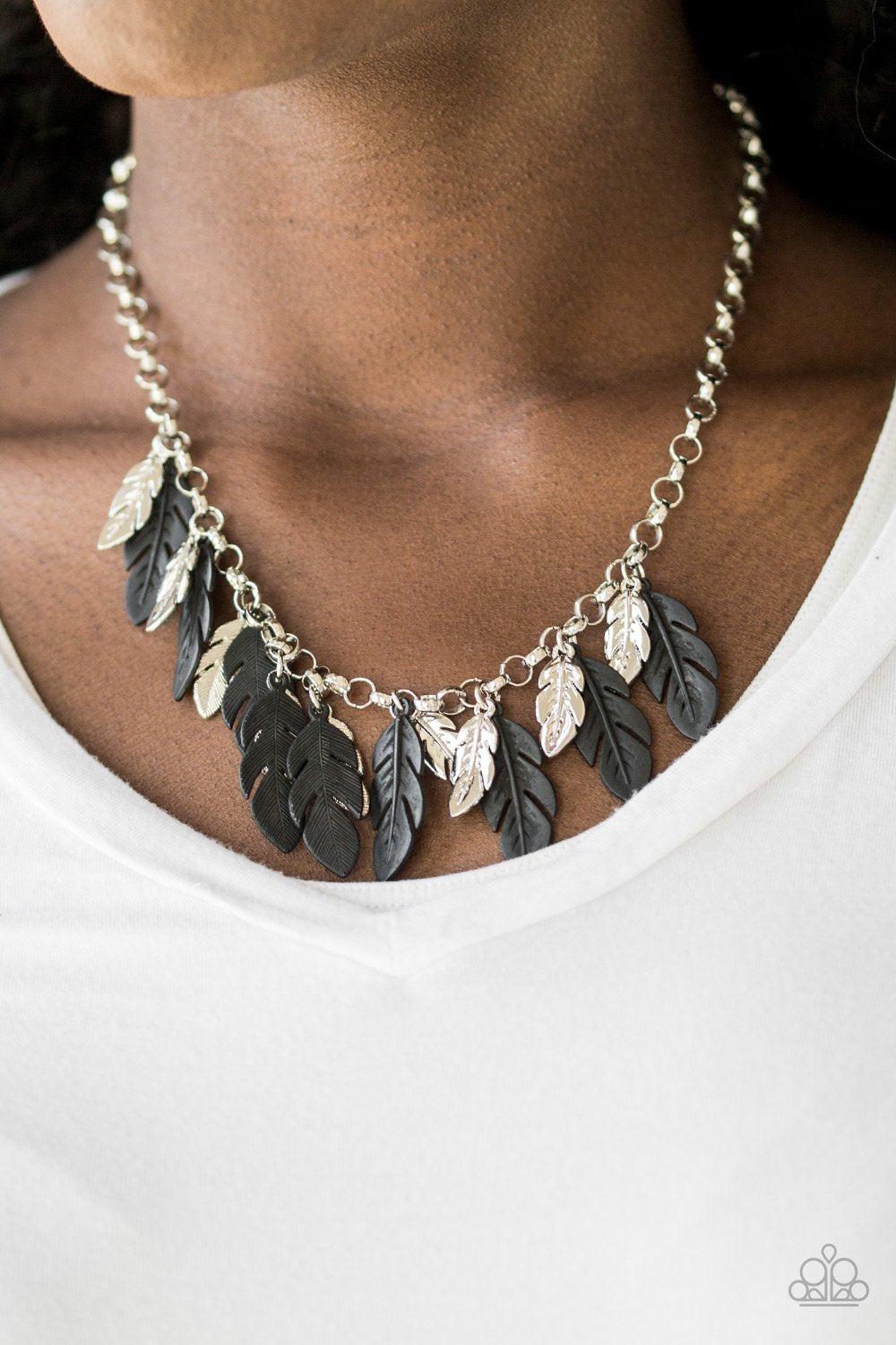 Rule The Roost Black Feather Necklace - Paparazzi Accessories-CarasShop.com - $5 Jewelry by Cara Jewels