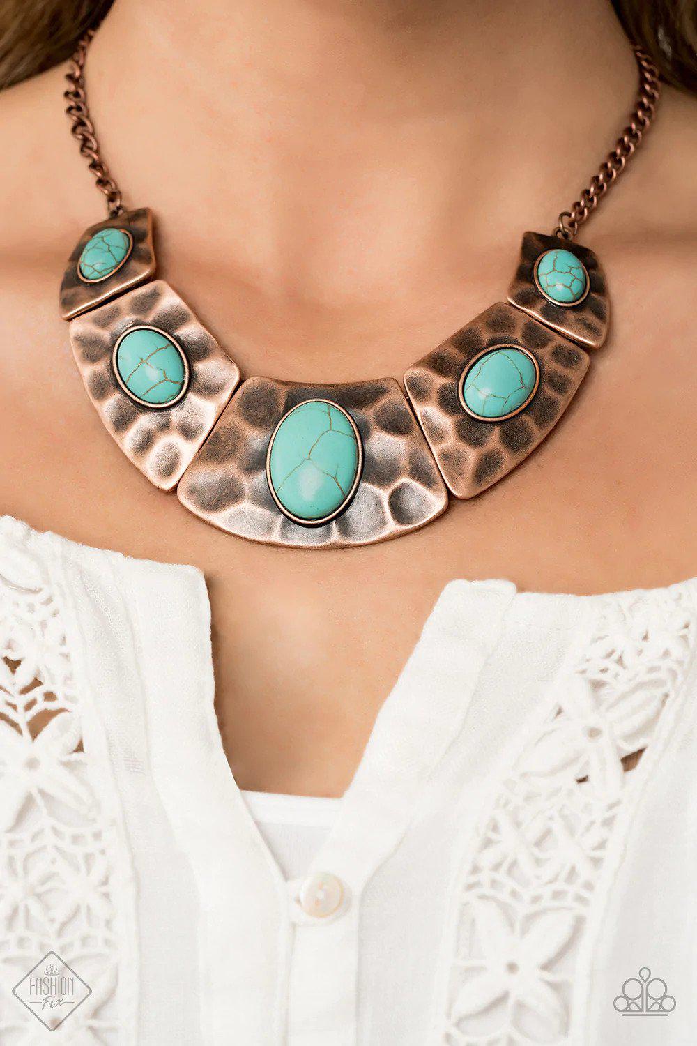 RULER In Favor Copper and Turquoise Blue Stone Necklace - Paparazzi Accessories- lightbox - CarasShop.com - $5 Jewelry by Cara Jewels