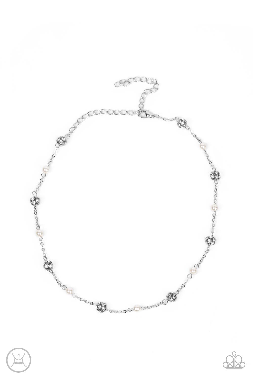 Rumored Romance White Pearl &amp; Rhinestone Choker Necklace - Paparazzi Accessories- lightbox - CarasShop.com - $5 Jewelry by Cara Jewels