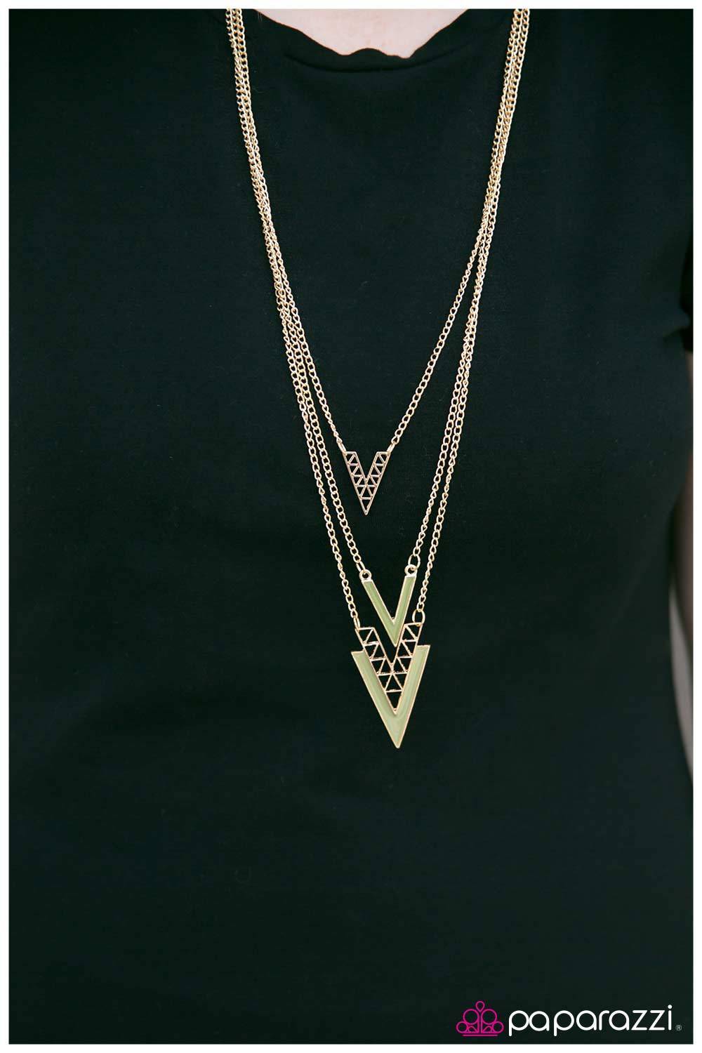 Run Like The Wind Green and Gold Necklace - Paparazzi Accessories-CarasShop.com - $5 Jewelry by Cara Jewels