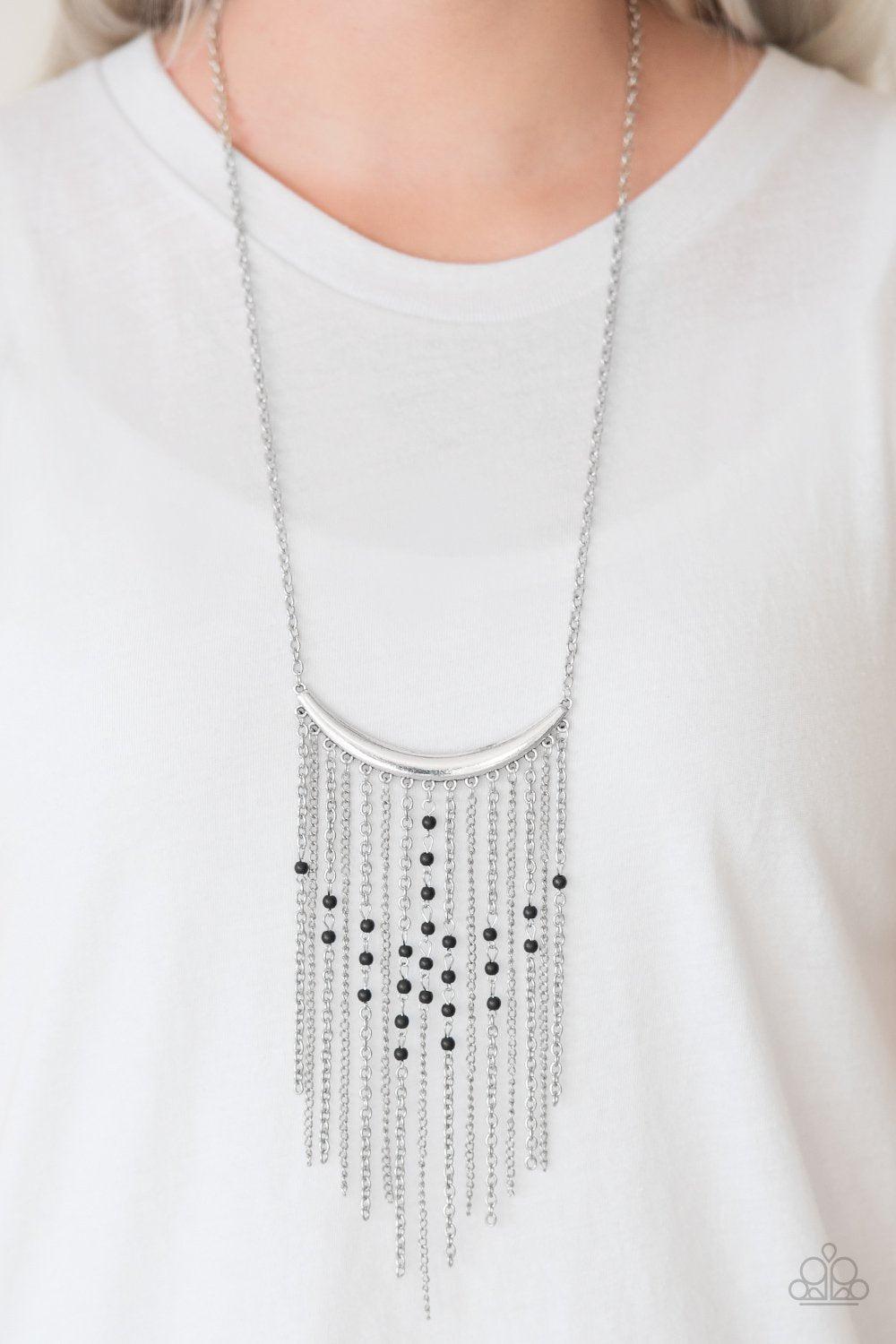 Runaway Rumba Silver and Black Fringe Necklace - Paparazzi Accessories-CarasShop.com - $5 Jewelry by Cara Jewels
