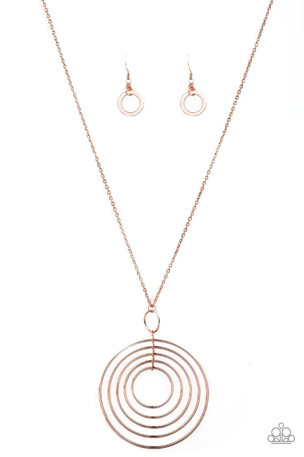 Running Circles In My Mind Rose Gold Necklace - Paparazzi Accessories-CarasShop.com - $5 Jewelry by Cara Jewels