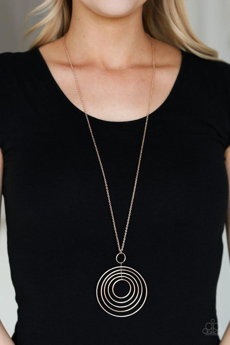 Running Circles In My Mind Rose Gold Necklace - Paparazzi Accessories-CarasShop.com - $5 Jewelry by Cara Jewels