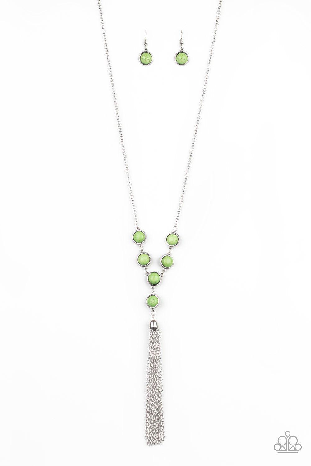 Rural Heiress Green Stone Tassel Necklace - Paparazzi Accessories-CarasShop.com - $5 Jewelry by Cara Jewels