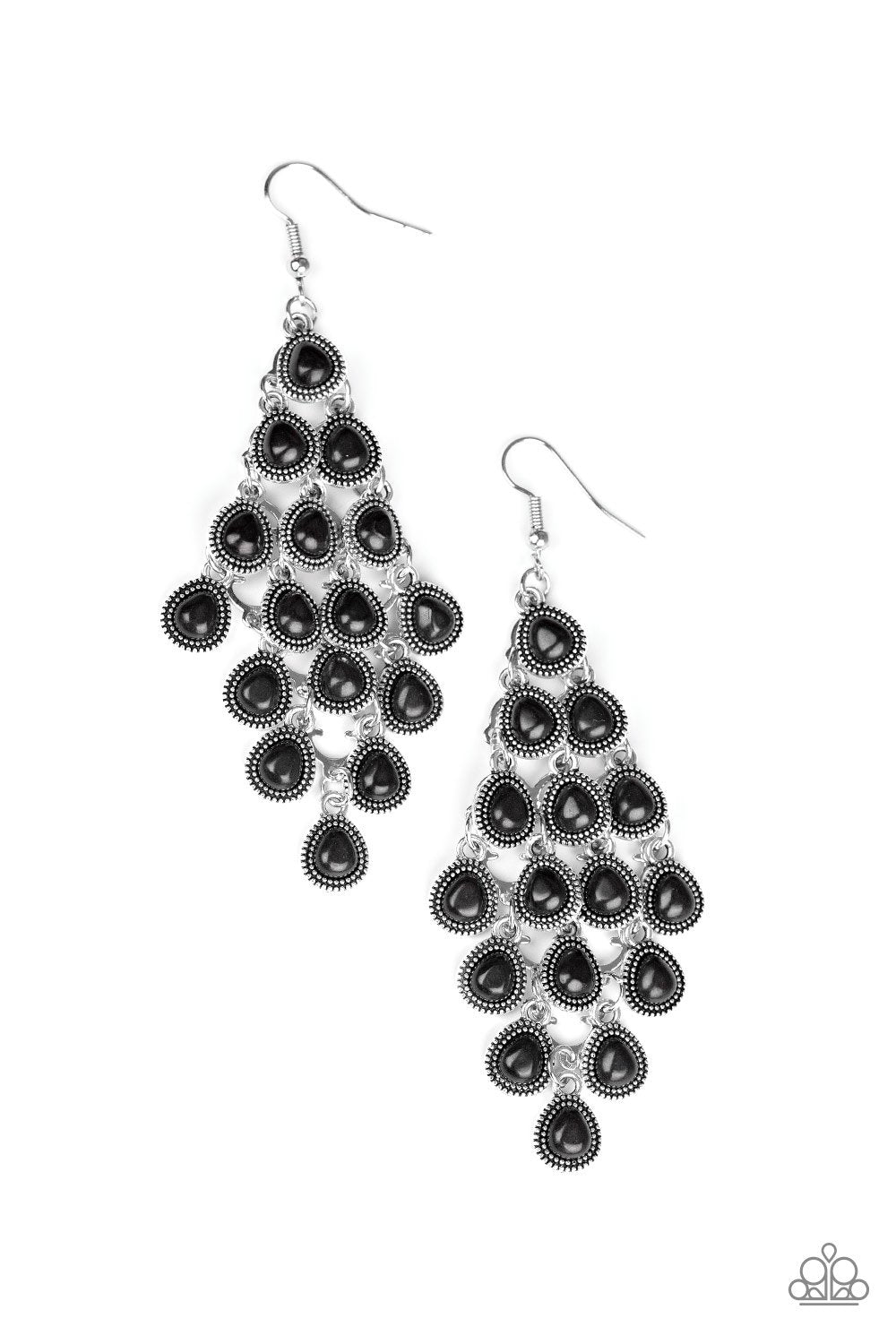 Rural Rainstorms Black Stone Cascading Teardrop Earrings - Paparazzi Accessories-CarasShop.com - $5 Jewelry by Cara Jewels
