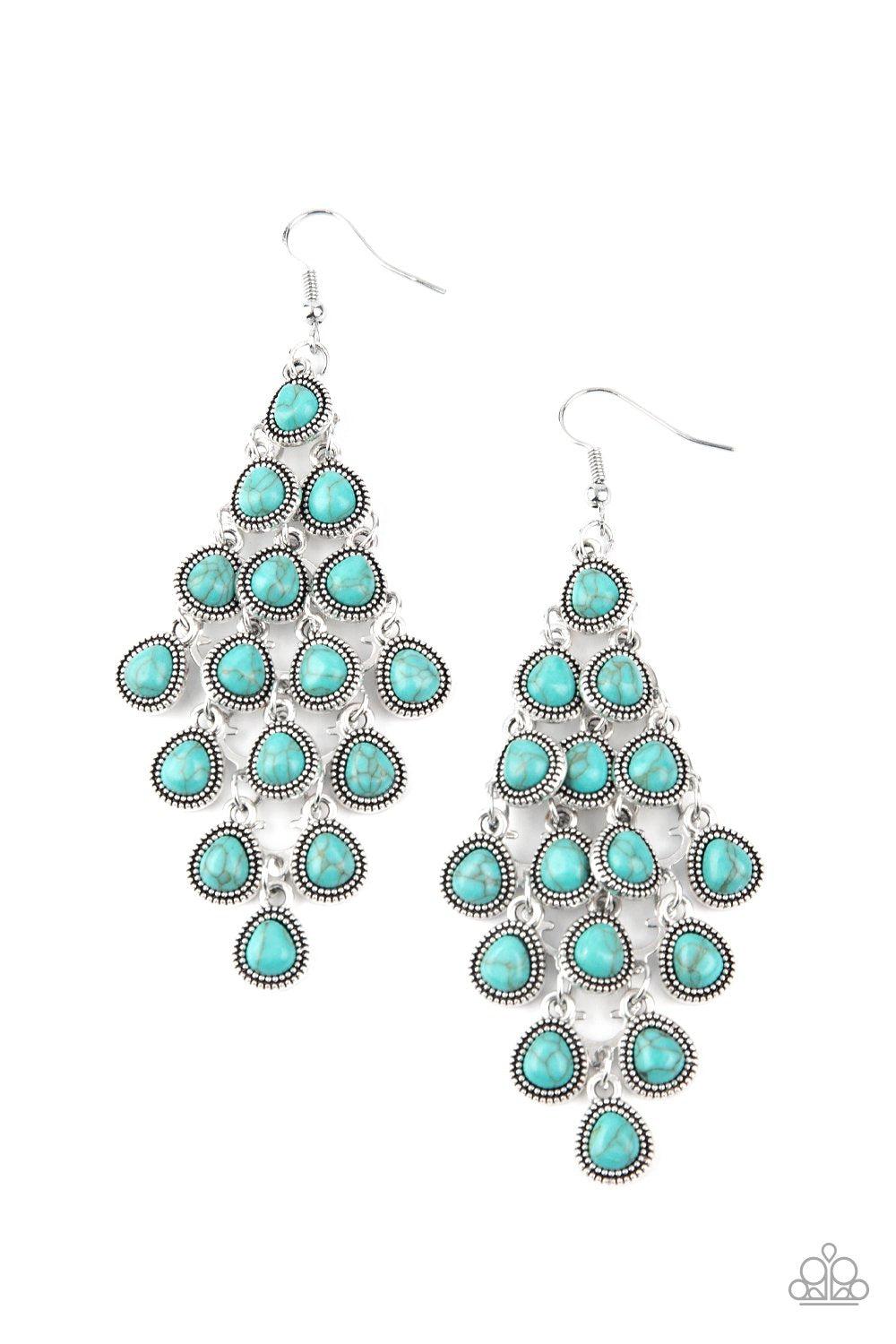 Rural Rainstorms Turquoise Blue Stone Cascading Teardrop Earrings - Paparazzi Accessories-CarasShop.com - $5 Jewelry by Cara Jewels
