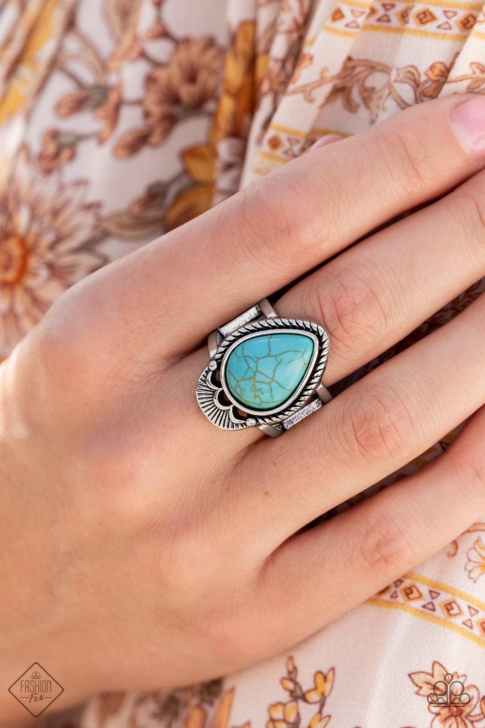Rural Rapids Turquoise Blue Stone Ring - Paparazzi Accessories-on model - CarasShop.com - $5 Jewelry by Cara Jewels