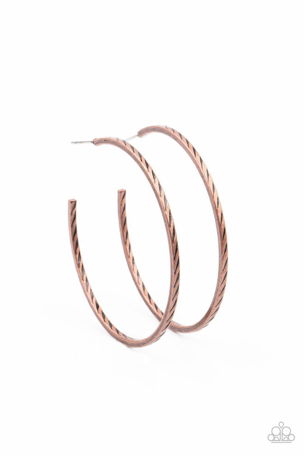 Rural Reserve Copper Hoop Earrings - Paparazzi Accessories- lightbox - CarasShop.com - $5 Jewelry by Cara Jewels