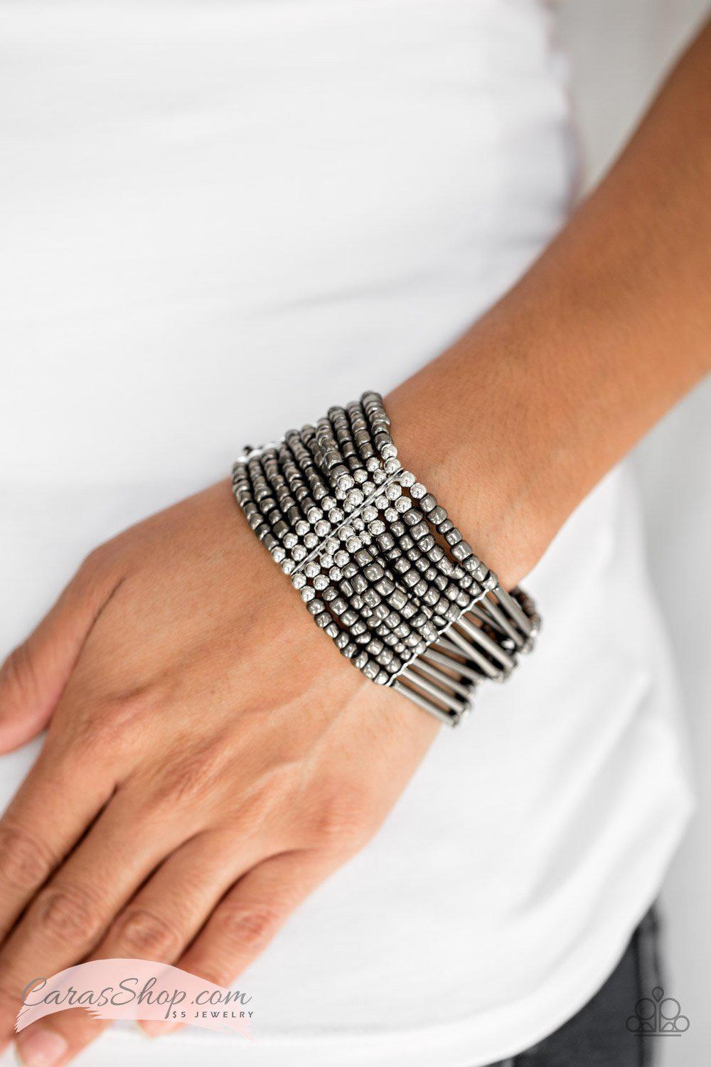 Rural Retreat - Gunmetal and Silver Seed Bead Stretch Bracelet - Paparazzi Accessories-CarasShop.com - $5 Jewelry by Cara Jewels