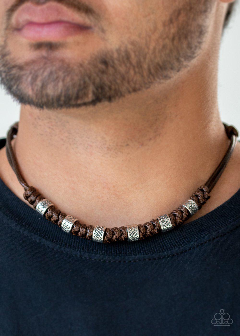 Rural Rumble Brown Men&#39;s Urban Necklace - Paparazzi Accessories- model - CarasShop.com - $5 Jewelry by Cara Jewels