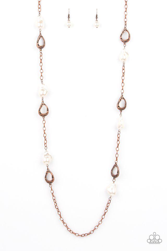 Rustic Refinery Copper and White Pearl Necklace - Paparazzi Accessories- lightbox - CarasShop.com - $5 Jewelry by Cara Jewels