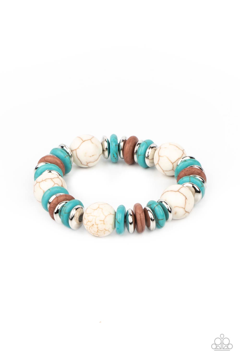Rustic Rival Multi White and Turquoise Stone Bracelet - Paparazzi Accessories- lightbox - CarasShop.com - $5 Jewelry by Cara Jewels