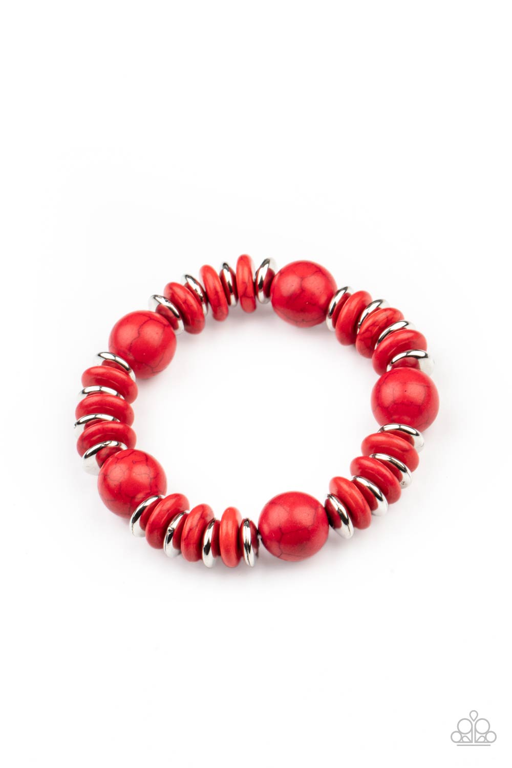 Rustic Rival Red Stone and Silver Bracelet - Paparazzi Accessories- lightbox - CarasShop.com - $5 Jewelry by Cara Jewels