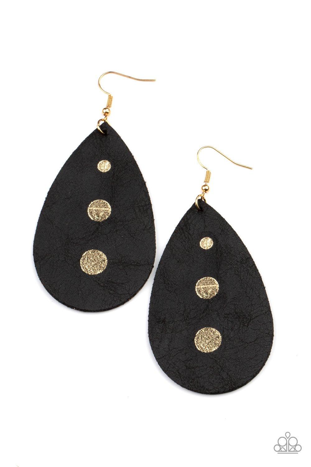 Rustic Torrent Black Leather Earrings - Paparazzi Accessories- lightbox - CarasShop.com - $5 Jewelry by Cara Jewels