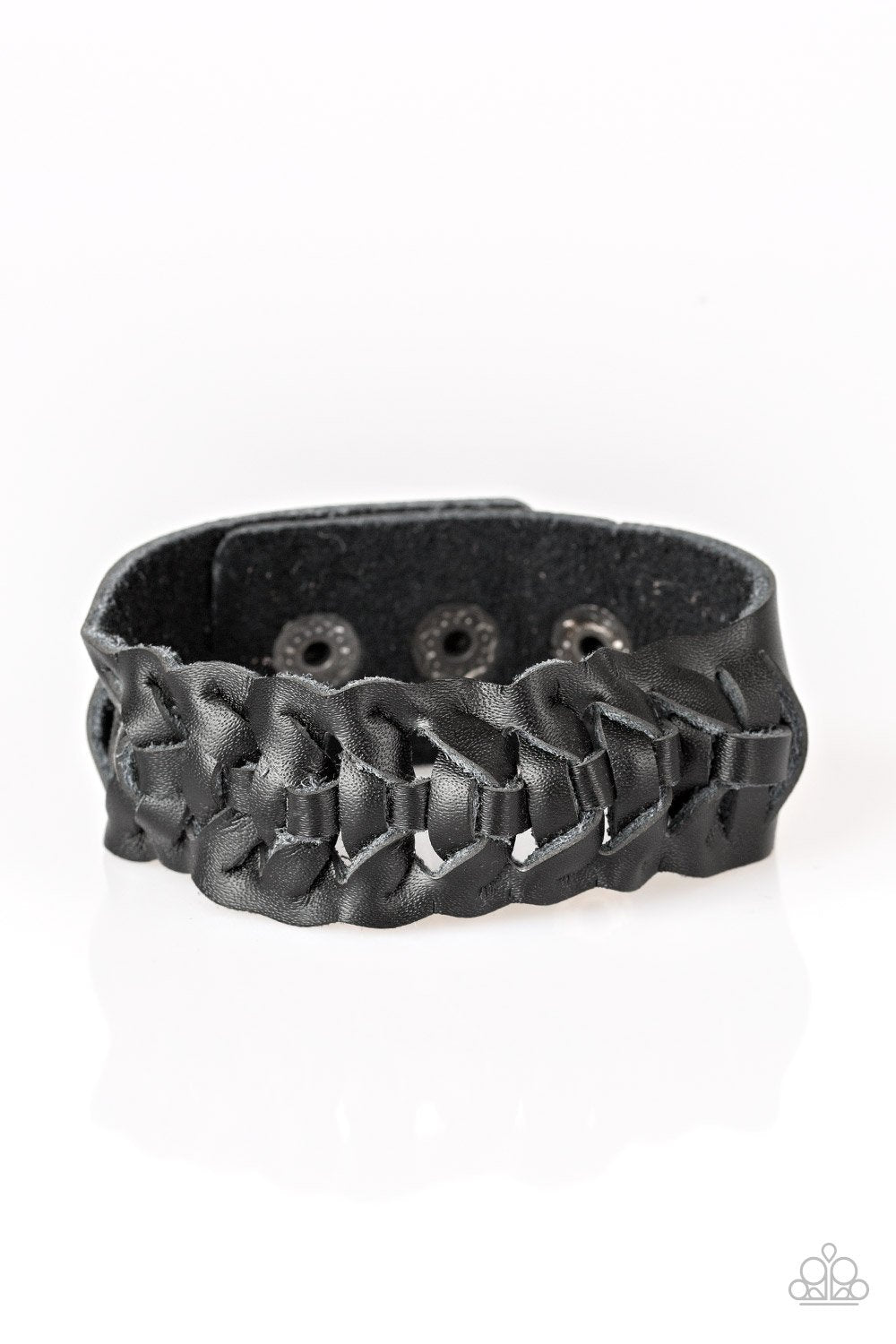 Rustle Up Men&#39;s Black Leather Urban Wrap Snap Bracelet - Paparazzi Accessories-CarasShop.com - $5 Jewelry by Cara Jewels