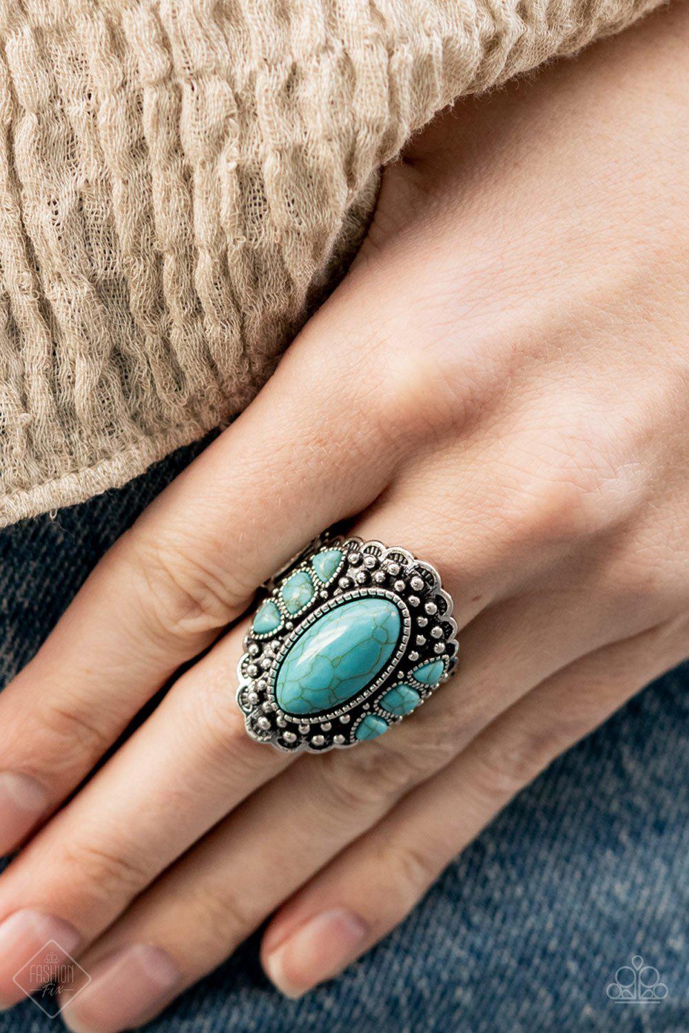 Rustler Road Turquoise Blue Stone Ring - Paparazzi Accessories- model - CarasShop.com - $5 Jewelry by Cara Jewels