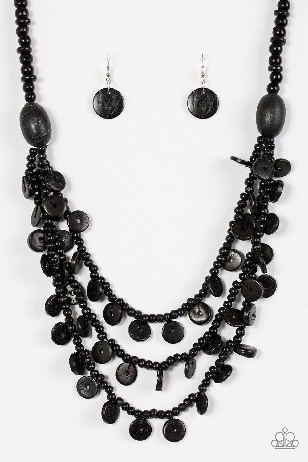 Safari Samba Black Wood Necklace - Paparazzi Accessories-CarasShop.com - $5 Jewelry by Cara Jewels