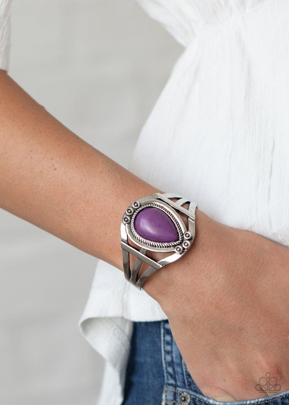 Sage Brush Beauty Purple Stone Cuff Bracelet - Paparazzi Accessories - model -CarasShop.com - $5 Jewelry by Cara Jewels
