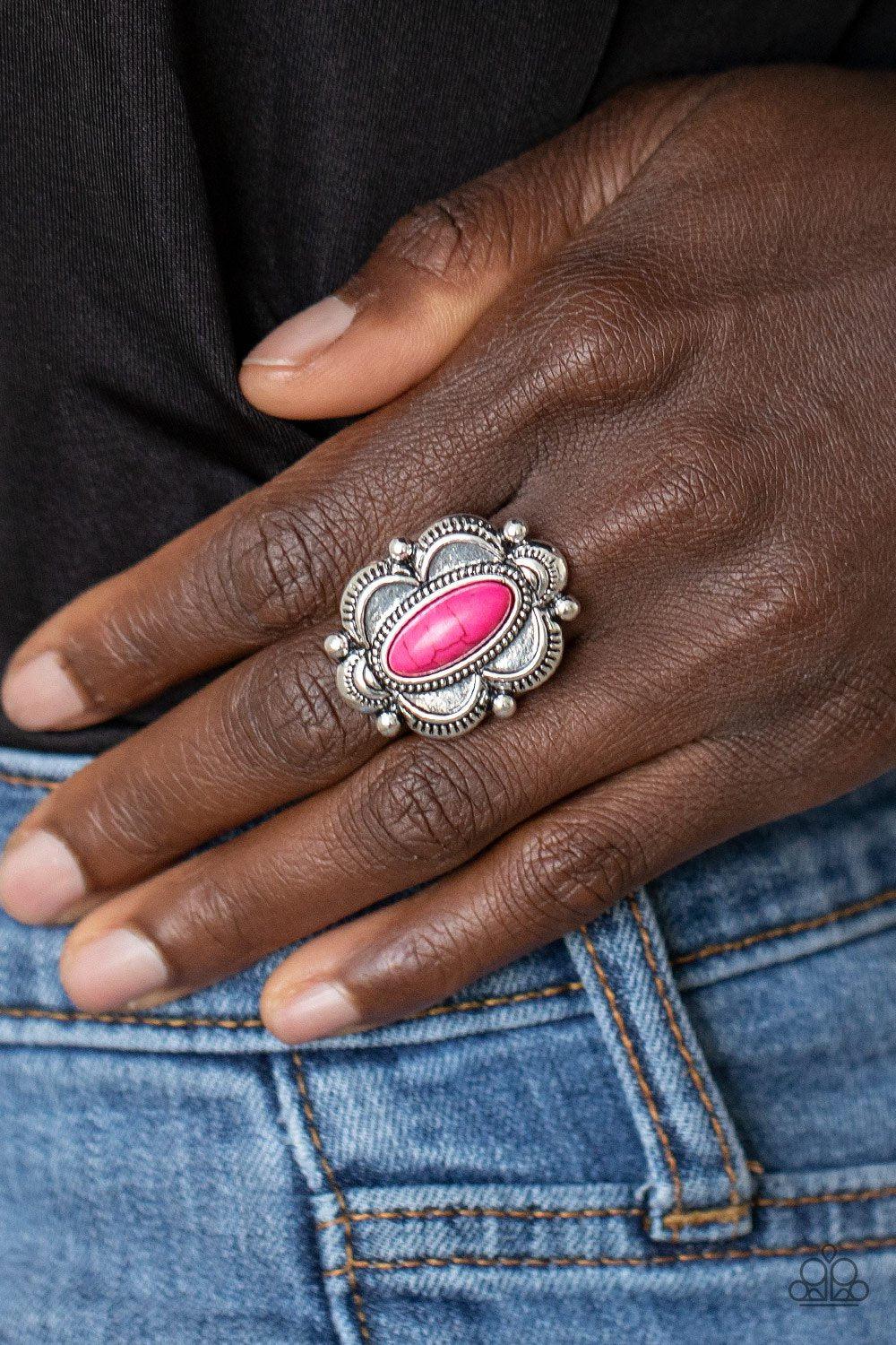 Sage Garden Pink Stone Ring - Paparazzi Accessories - model -CarasShop.com - $5 Jewelry by Cara Jewels