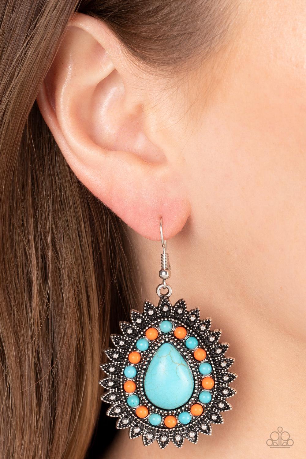 Sagebrush Sabbatical Turquoise Blue Stone Earrings - Paparazzi Accessories-on model - CarasShop.com - $5 Jewelry by Cara Jewels