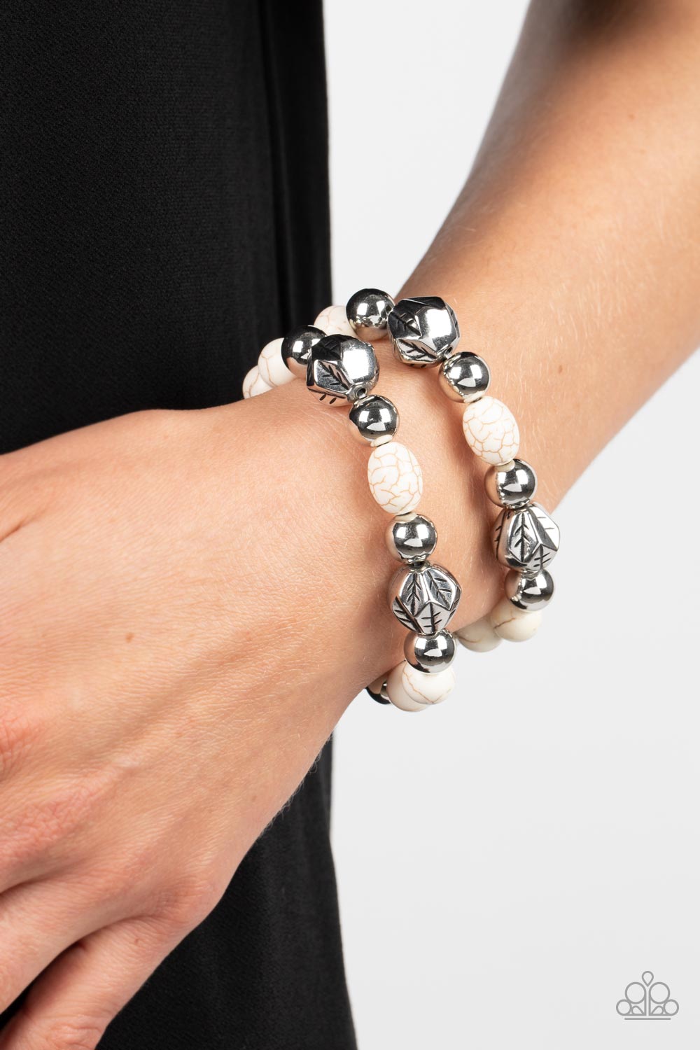 Sagebrush Saga White Stone Bracelet - Paparazzi Accessories-on model - CarasShop.com - $5 Jewelry by Cara Jewels