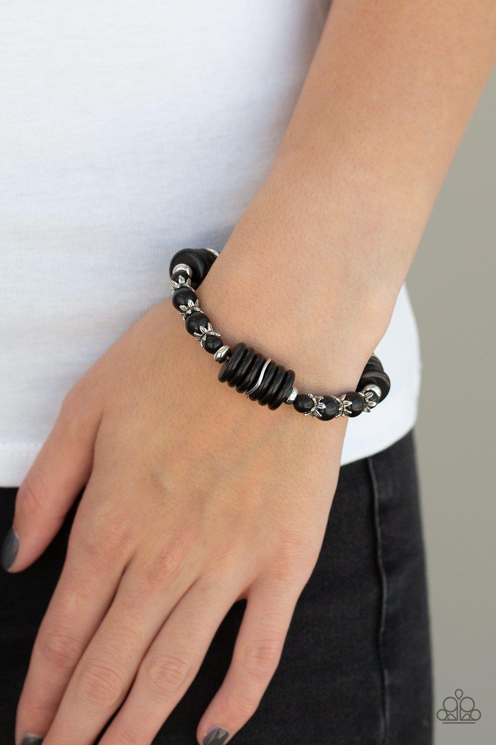 Sagebrush Serenade Black Stone Stretch Bracelet - Paparazzi Accessories - model -CarasShop.com - $5 Jewelry by Cara Jewels