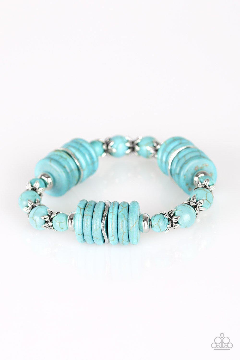 Sagebrush Serenade Turquoise Blue Stone Stretch Bracelet - Paparazzi Accessories-CarasShop.com - $5 Jewelry by Cara Jewels