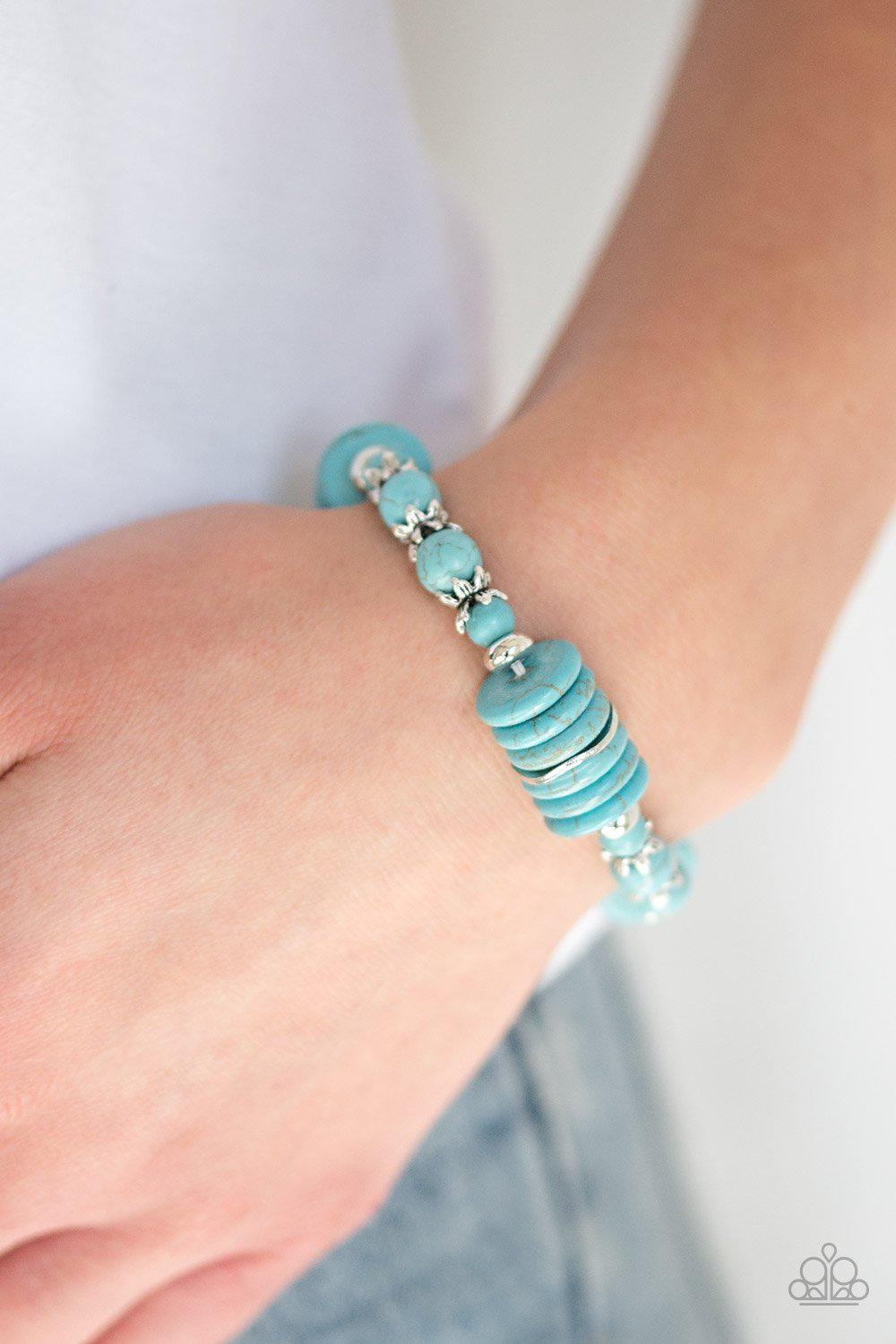 Sagebrush Serenade Turquoise Blue Stone Stretch Bracelet - Paparazzi Accessories-CarasShop.com - $5 Jewelry by Cara Jewels