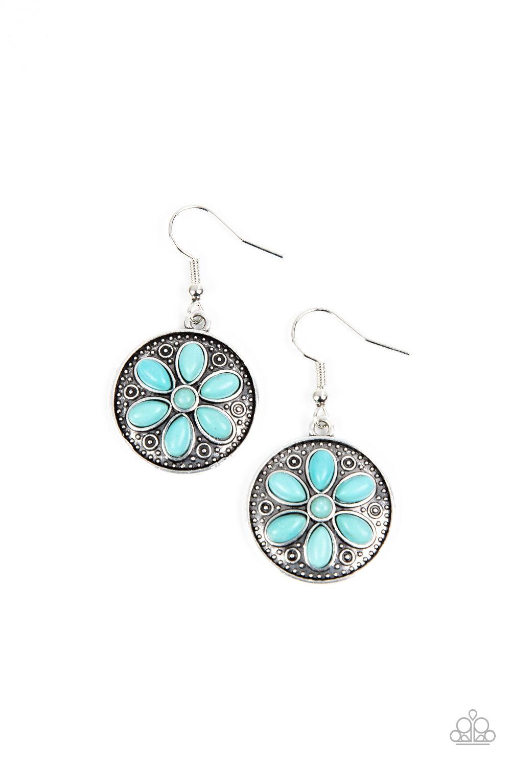 Saguaro Spring Turquoise Blue Stone Flower Earrings - Paparazzi Accessories- lightbox - CarasShop.com - $5 Jewelry by Cara Jewels