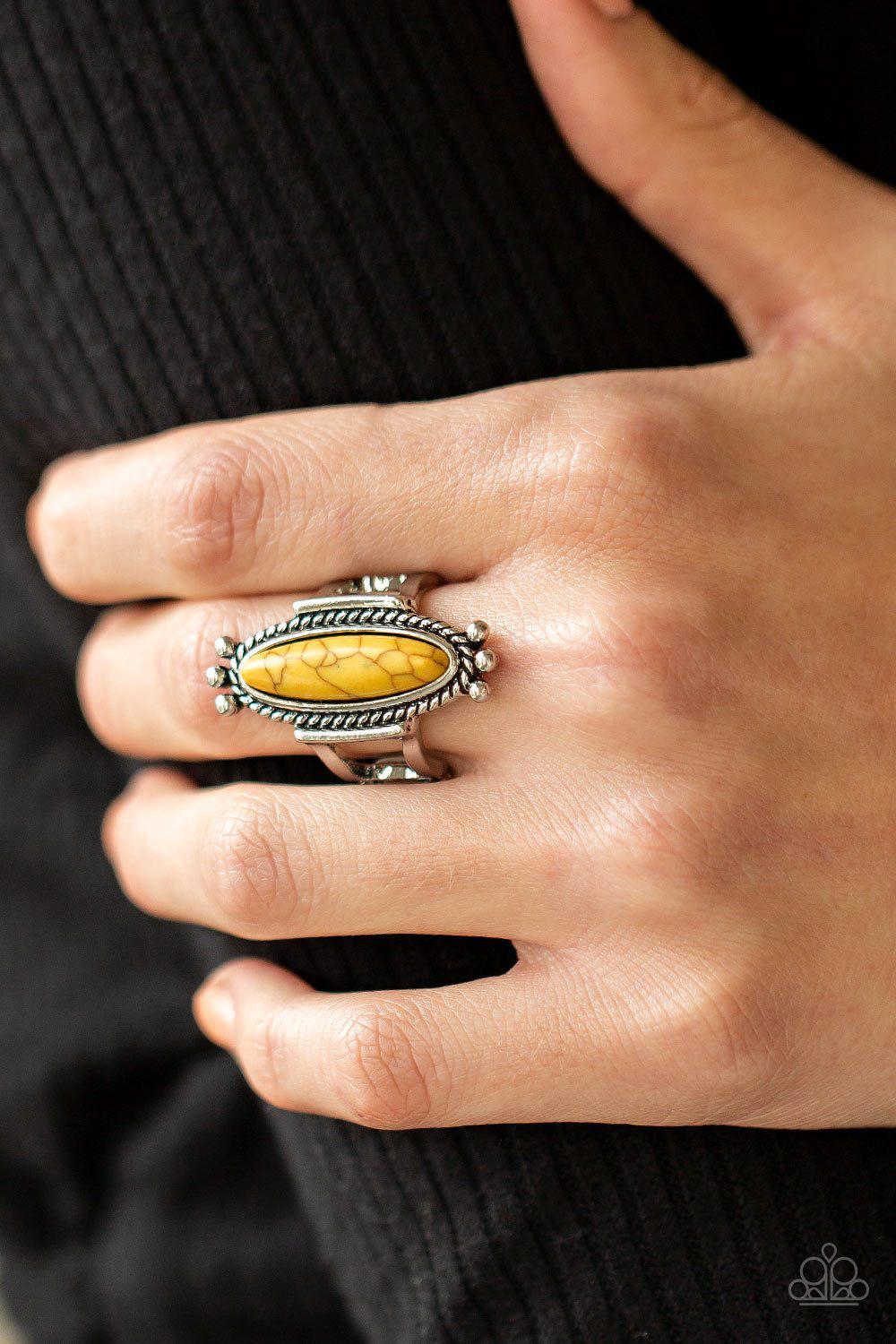 Sahara Escape Yellow Stone Ring - Paparazzi Accessories- model - CarasShop.com - $5 Jewelry by Cara Jewels