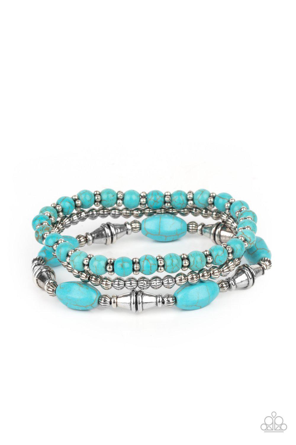 Sahara Sanctuary Turquoise Blue Stone Stretch Bracelet Set - Paparazzi Accessories- lightbox - CarasShop.com - $5 Jewelry by Cara Jewels