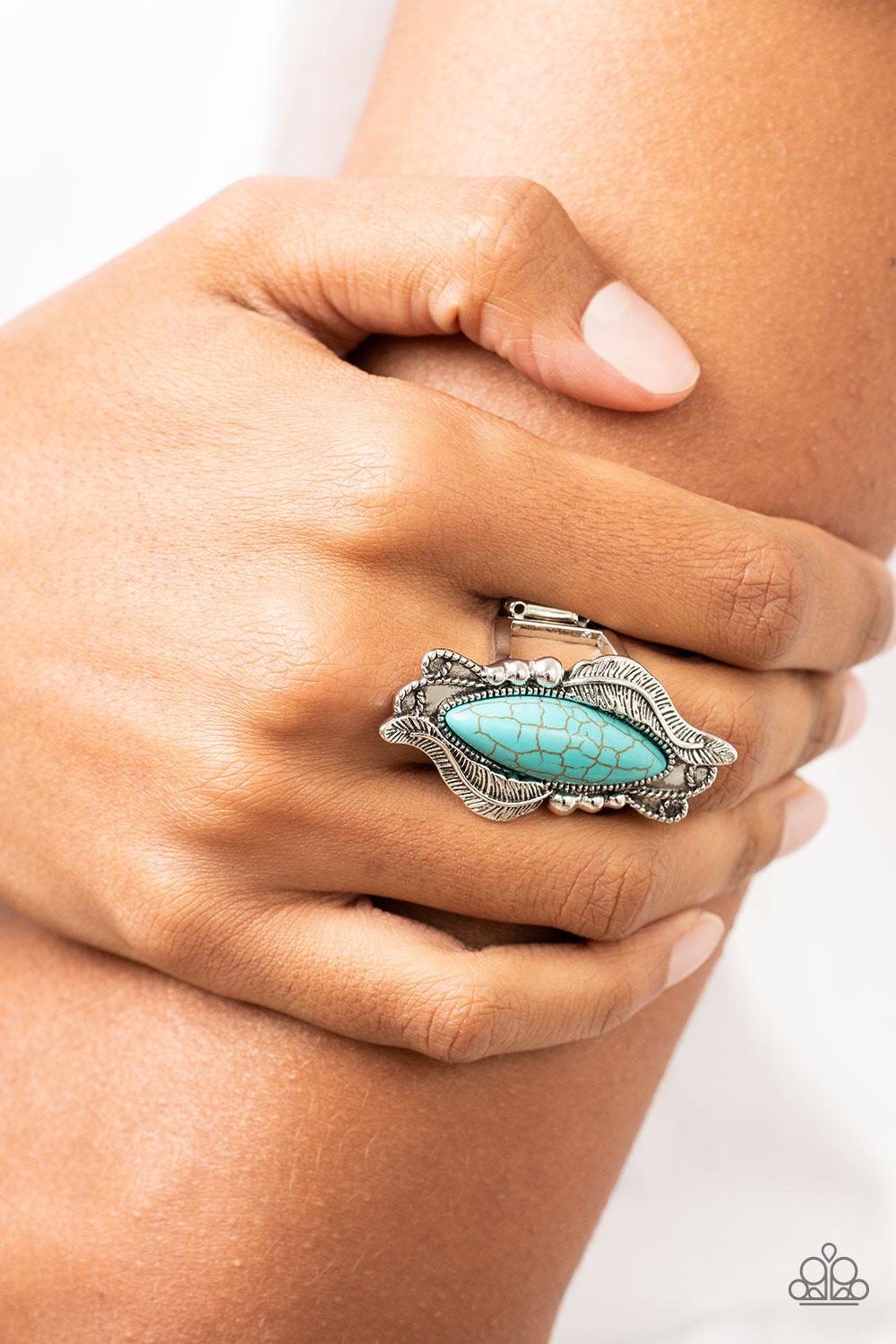 Sahara Serendipity Turquoise Blue Stone Ring - Paparazzi Accessories-on model - CarasShop.com - $5 Jewelry by Cara Jewels