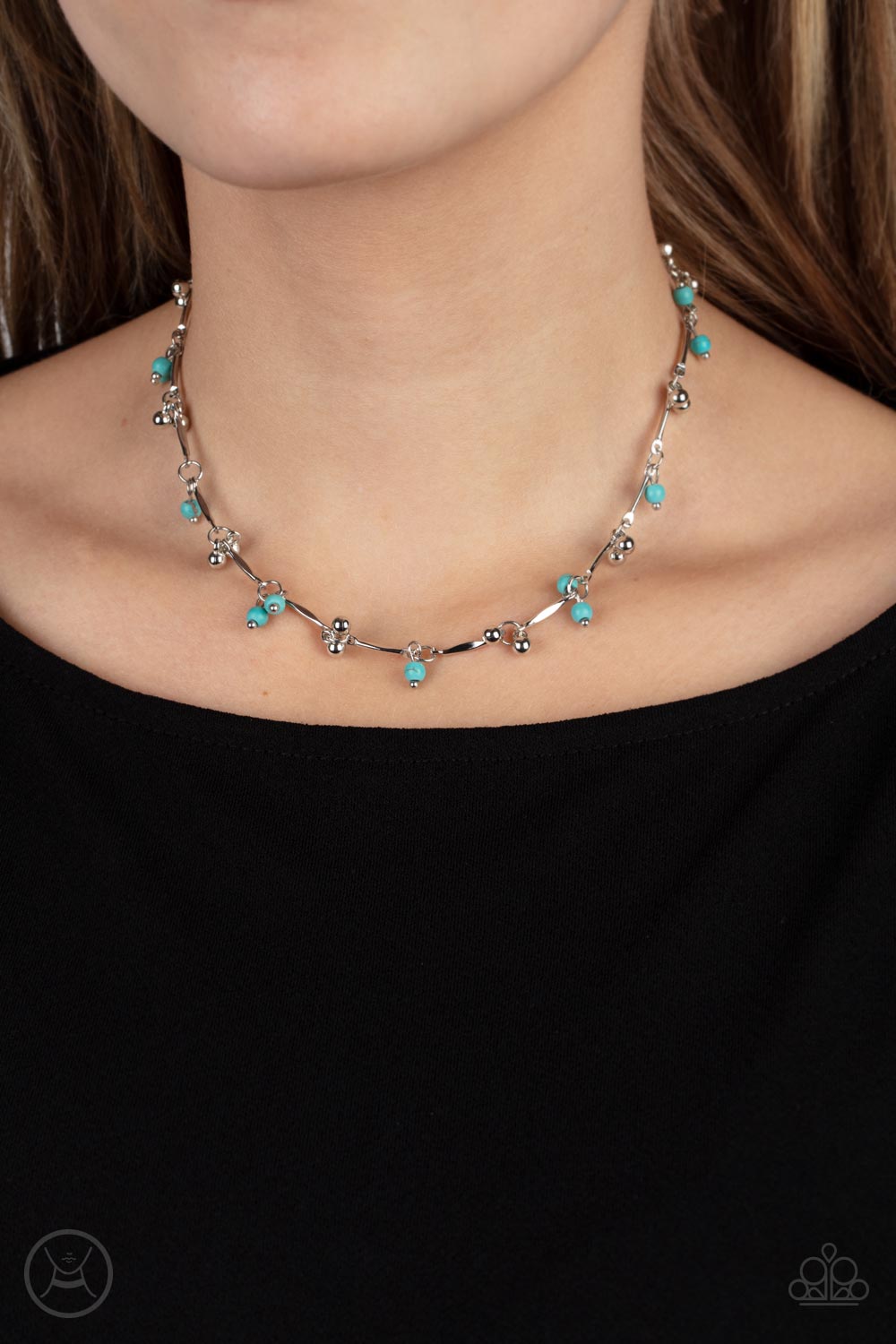 Sahara Social Blue Choker Necklace - Paparazzi Accessories- on model - CarasShop.com - $5 Jewelry by Cara Jewels