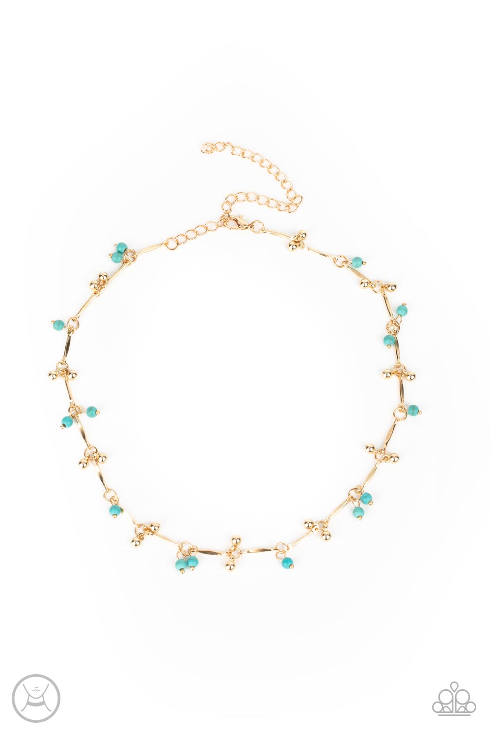 Sahara Social Gold and Turquoise Choker Necklace - Paparazzi Accessories- lightbox - CarasShop.com - $5 Jewelry by Cara Jewels