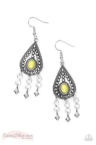 Sahara Song - Green Earrings - Paparazzi Accessories-CarasShop.com - $5 Jewelry by Cara Jewels