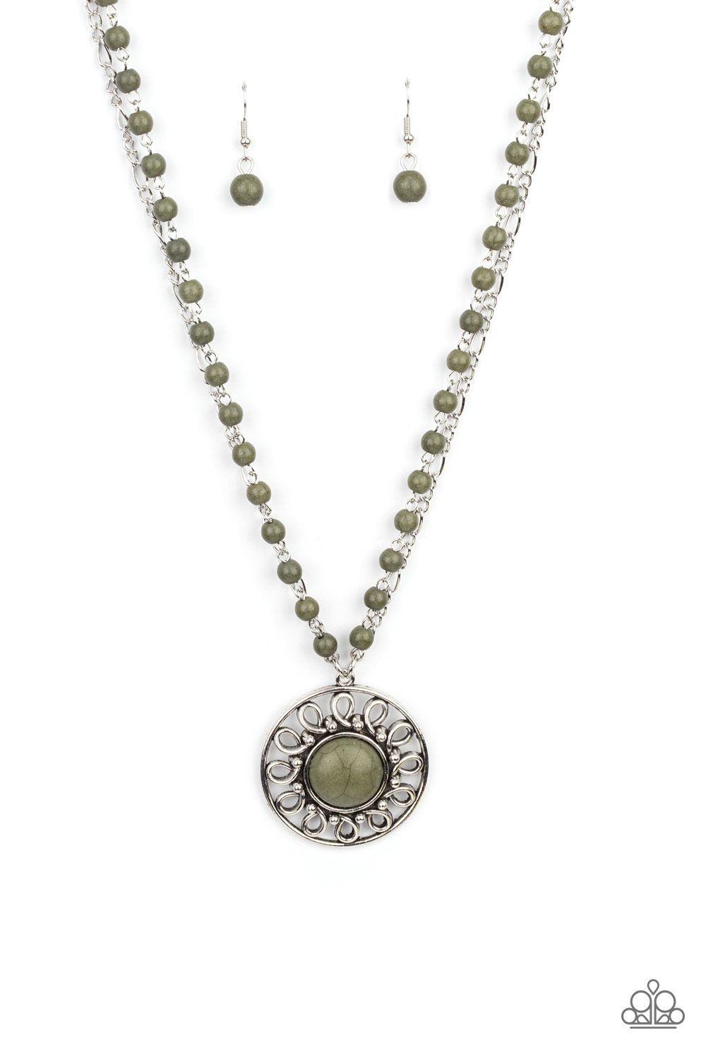 Sahara Suburb Green Stone Necklace - Paparazzi Accessories 2021 Convention Exclusive- lightbox - CarasShop.com - $5 Jewelry by Cara Jewels