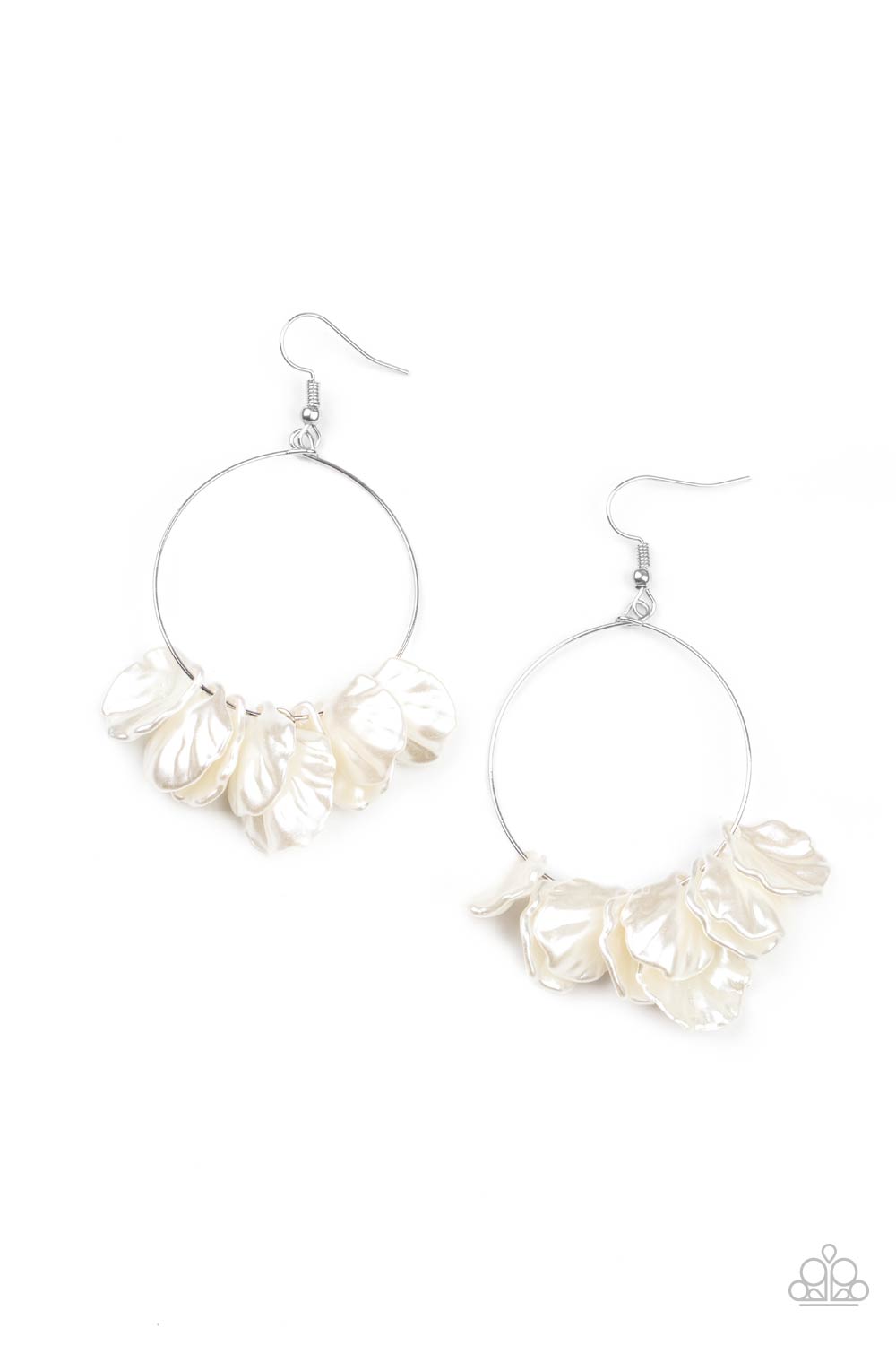 Sailboats and Seashells White Pearly Shell Earrings - Paparazzi Accessories- lightbox - CarasShop.com - $5 Jewelry by Cara Jewels